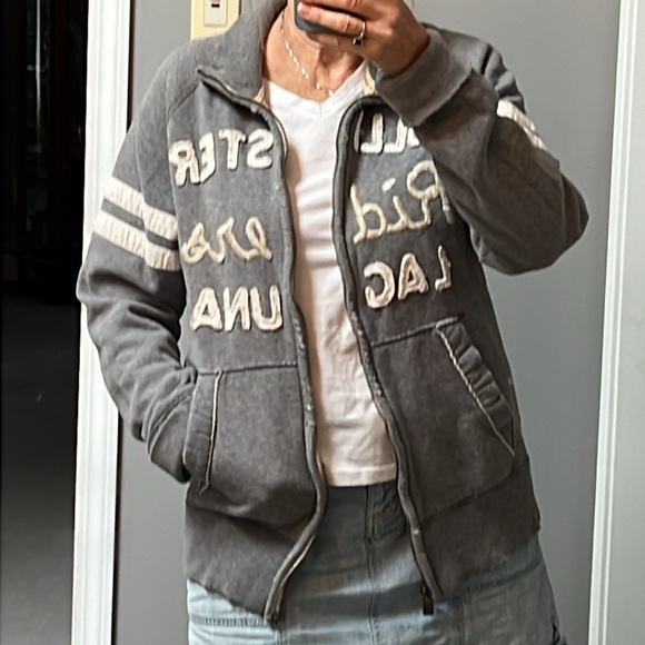 Hollister Riders Laguna Sweatshirt Zip Front Vintage Distressed Medium Gray Y2K - Picture 5 of 15